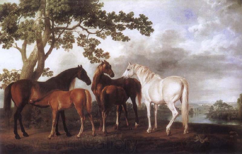 George Stubbs Mares and Foals in a River Landscape Norge oil painting art